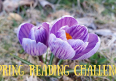 Photo of purple crocus flowers with the words spring reading challenge